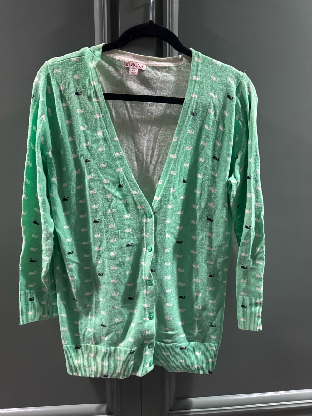 Merona Mint Green Button-Up Cardigan with Whale Motif